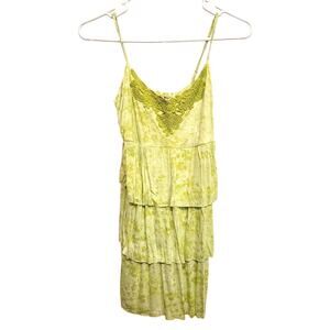 Mudd Juniors Lime Green Tiered Ruffle Floral Embroidered Adjustable Y2K Top LG
